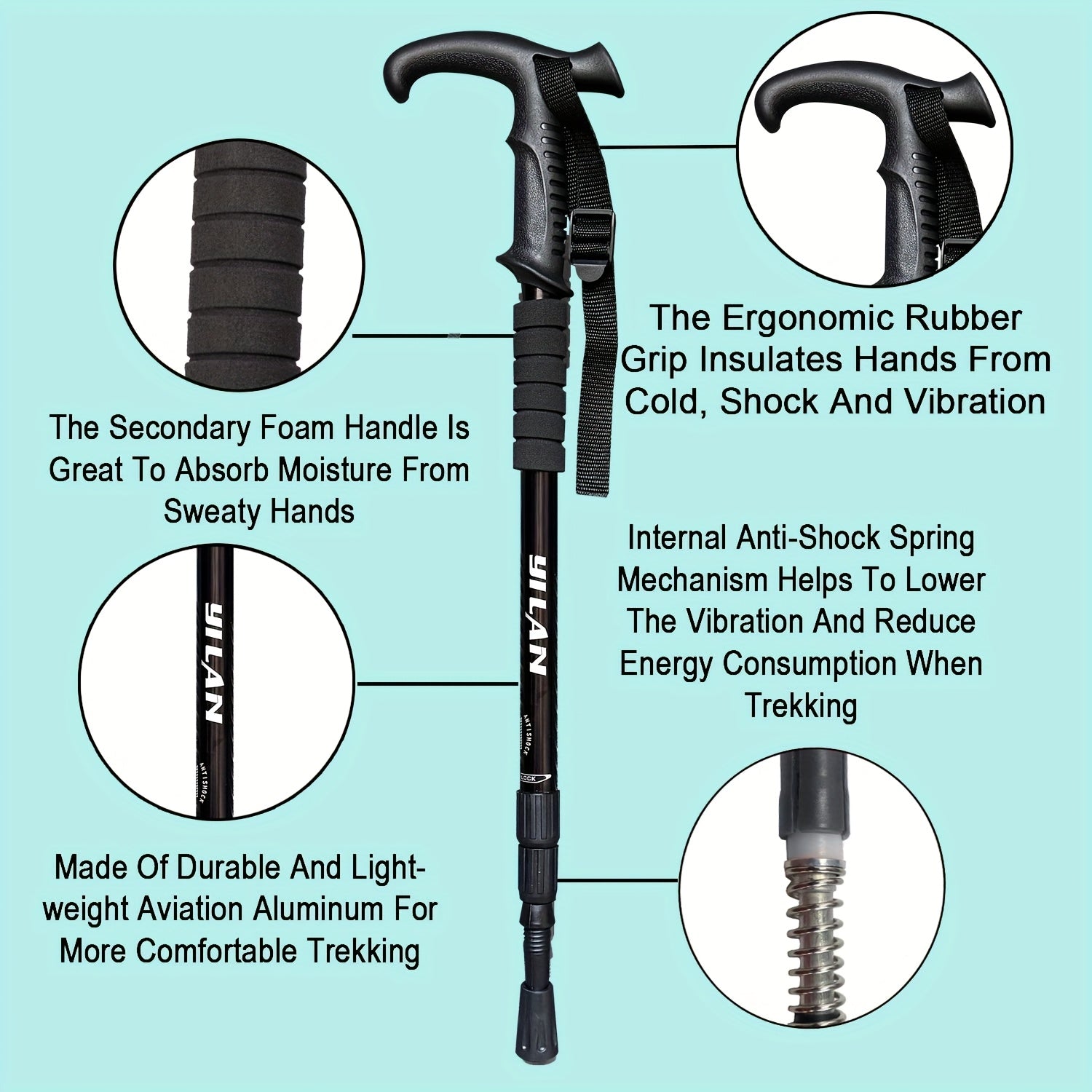 Ultra-Light Aluminum Trekking Pole - 3-Section Telescopic Hiking Stick
