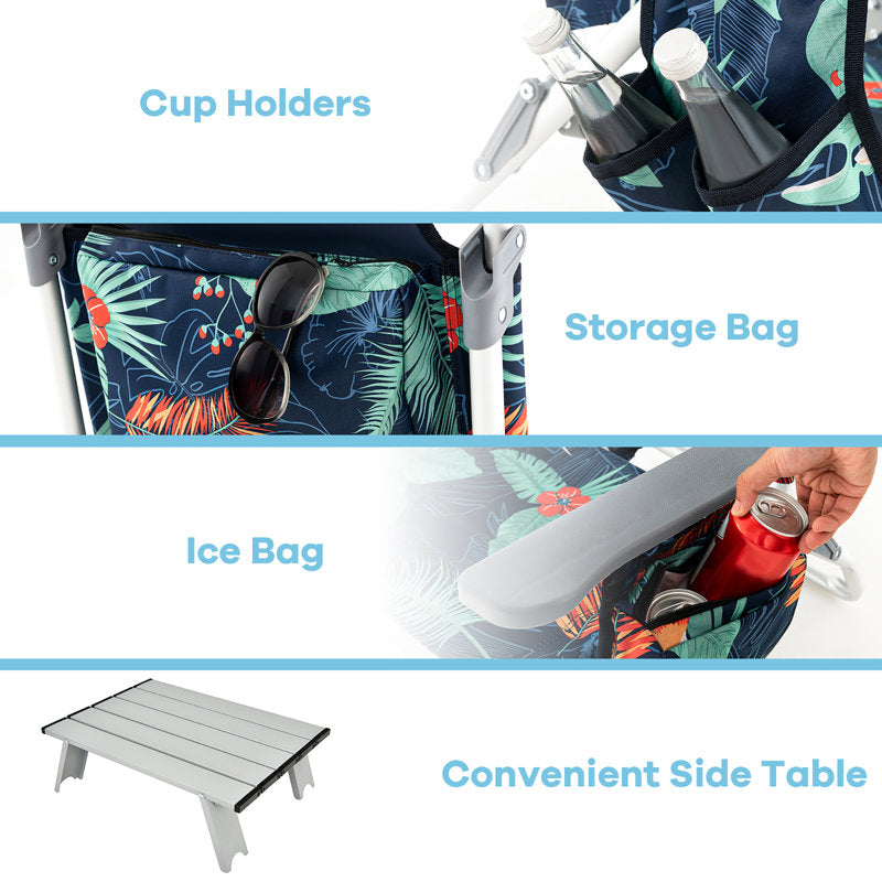 3-Piece Folding Beach Chair Set with Side Table - Portable Recliner