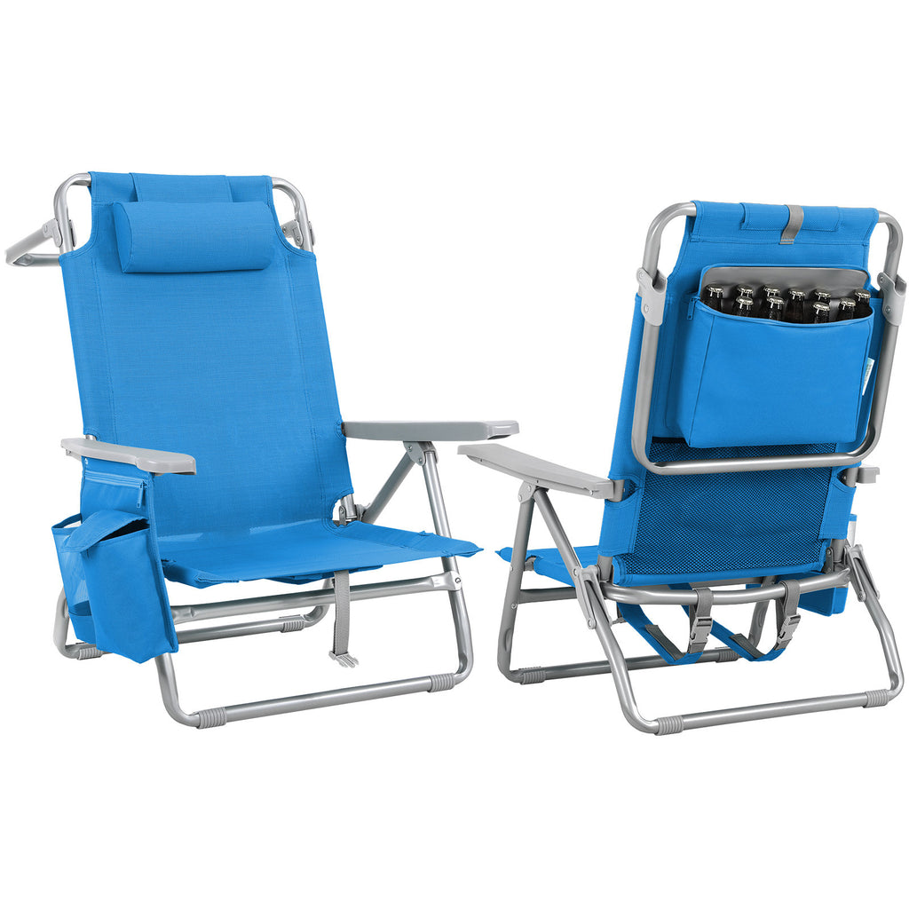 Set of 2 Wide Backpack Beach Chairs - 5-Position Lay Flat Folding